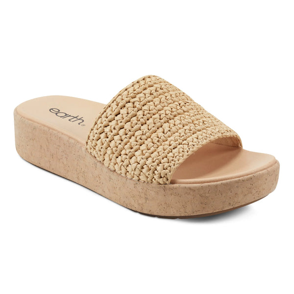 Earth Shoes Sachan Casual Slip-on Wedge Platform Sandals Light Natural Rafia