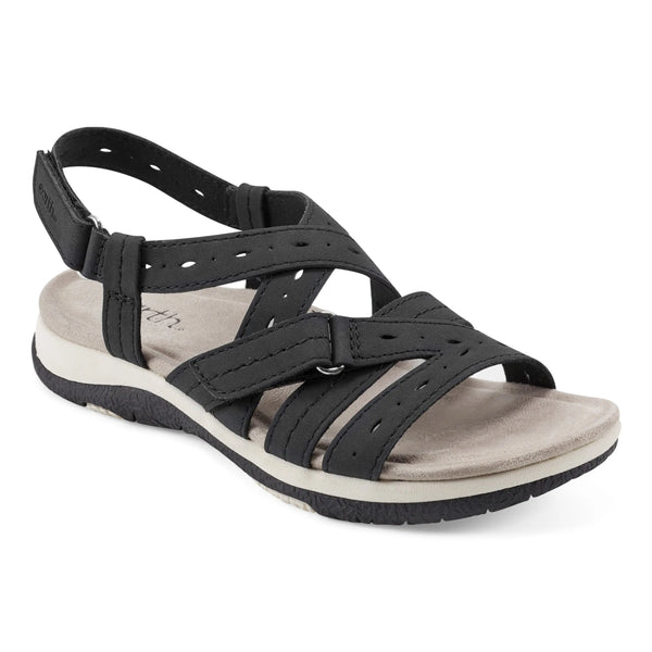 Earth Shoes Samsin Round Toe Strappy Casual Flat Sandals Black