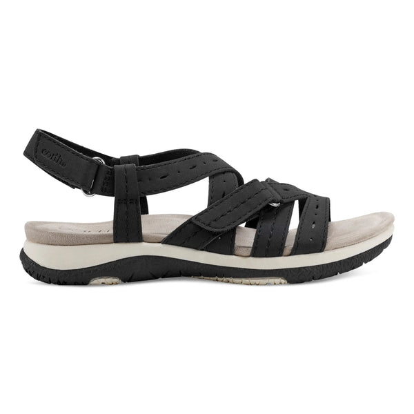 earth shoes Samsin Round Toe Strappy Casual Flat Sandals Black
