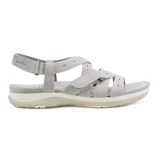 earth shoes Samsin Round Toe Strappy Casual Flat Sandals Light Gray