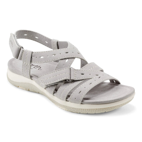 Earth Shoes Samsin Round Toe Strappy Casual Flat Sandals Light Gray