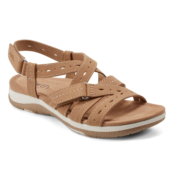 Earth Shoes Samsin Round Toe Strappy Casual Flat Sandals Medium Natural