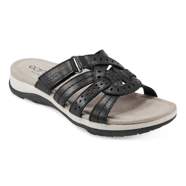 Earth Shoes Sassoni Strappy Casual Slip-On Flat Sandals Black