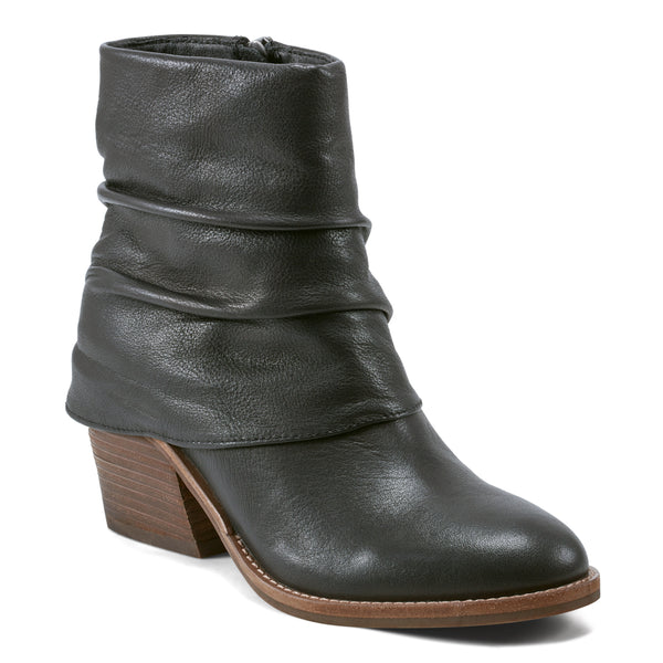 Earth Shoes Savvy Block Heel Ruched Casual Booties Black