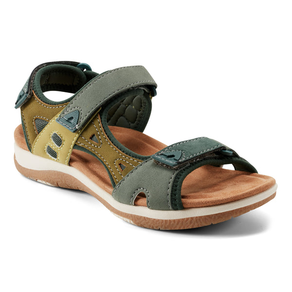 Earth Shoes Skylar Round Toe Lightweight Casual Flat Sandals Dark Green