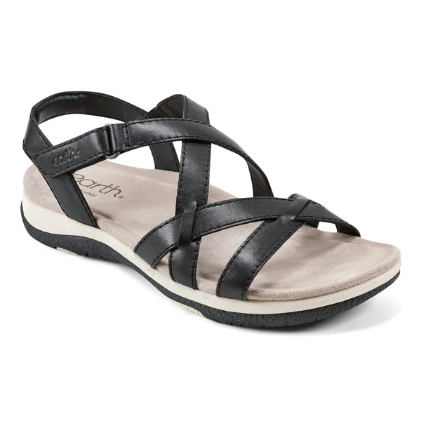 Earth Shoes Sterling Casual Strappy Round Toe Flat Sandals Black