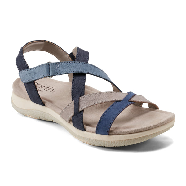Earth Shoes Sterling Casual Strappy Round Toe Flat Sandals Blue Multi