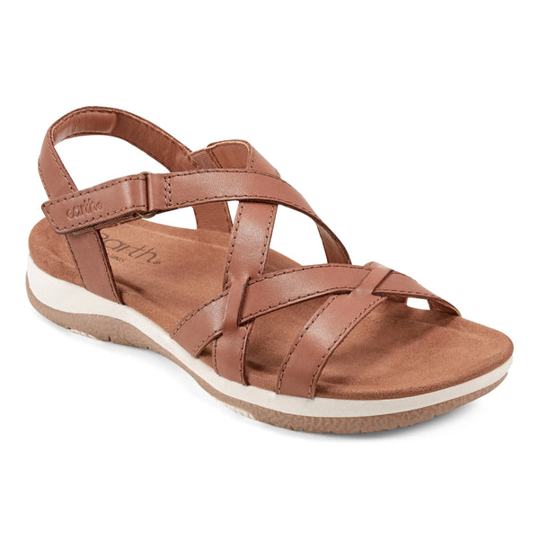 Earth Shoes Sterling Casual Strappy Round Toe Flat Sandals Medium Natural