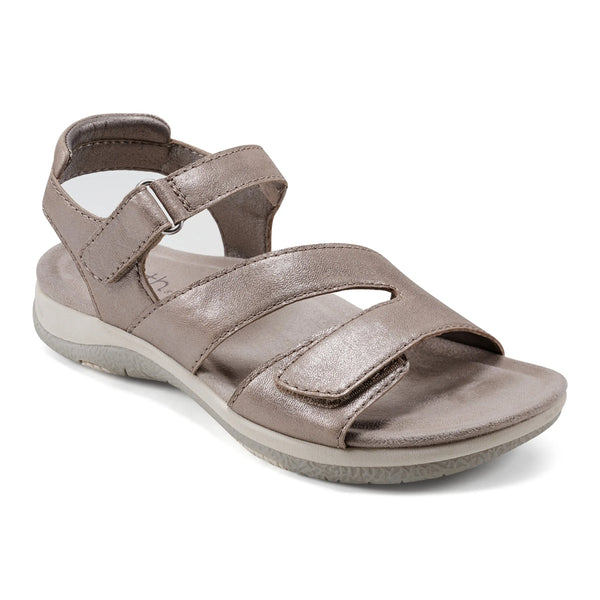 Earth Shoes Sureal Casual Strappy Round Toe Flat Sandals Pewter