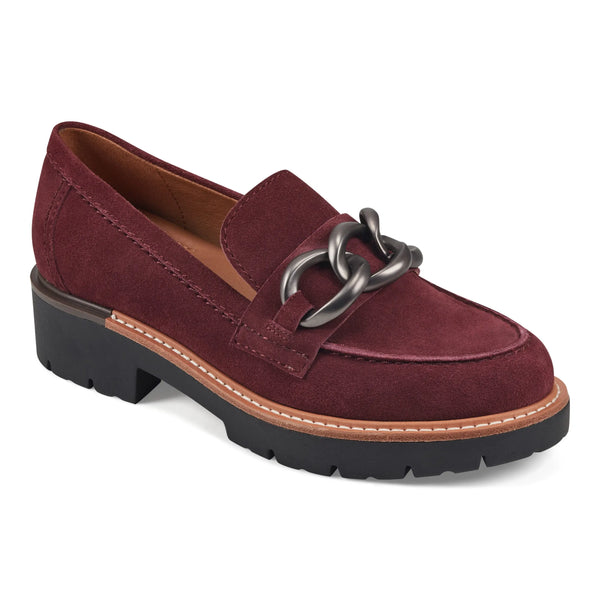 Earth Shoes Zalor Round Toe Lug Sole Casual Slip-on Loafers Dark Red