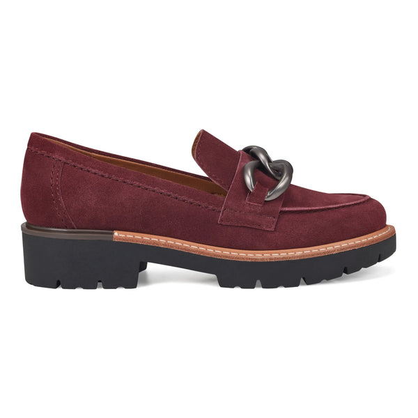 earth shoes Zalor Round Toe Lug Sole Casual Slip-on Loafers Dark Red