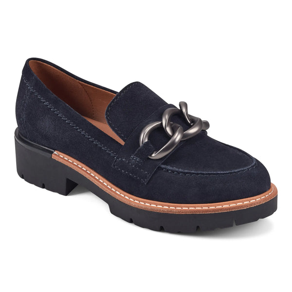 Earth Shoes Zalor Round Toe Lug Sole Casual Slip-on Loafers Dark Blue