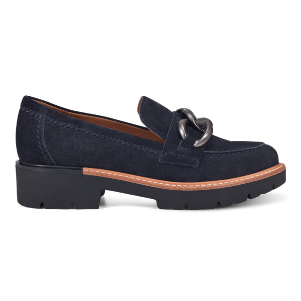earth shoes Zalor Round Toe Lug Sole Casual Slip-on Loafers Dark Blue