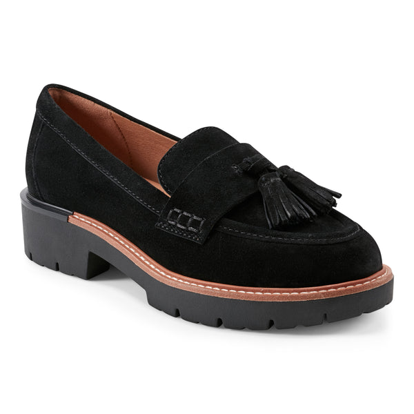 Earth Shoes Zimm Round Toe Lug Sole Casual Slip-on Loafers Black