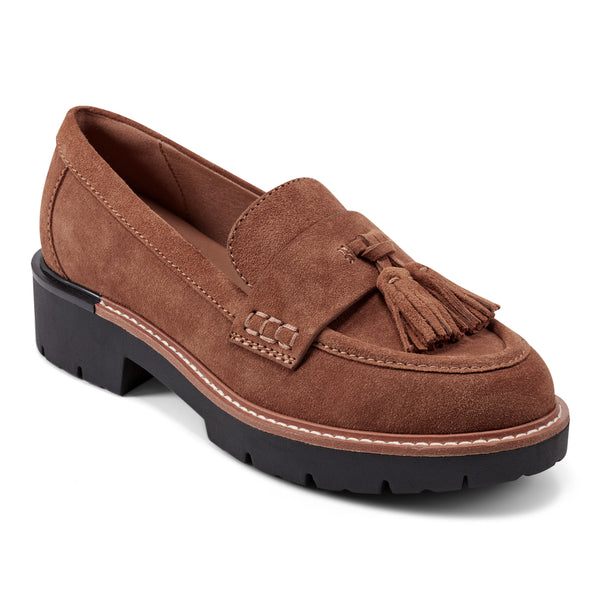 Earth Shoes Zimm Round Toe Lug Sole Casual Slip-on Loafers Medium Brown