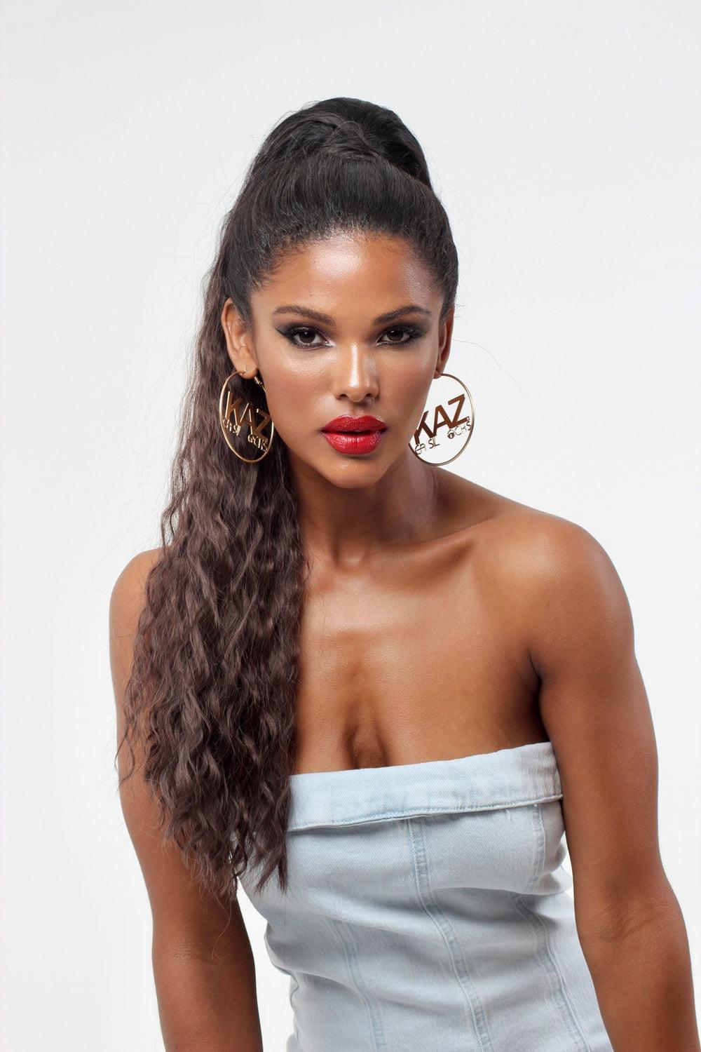 Easilocks 24" Deep Wave Clip-in Ponytail Mocha Balayage