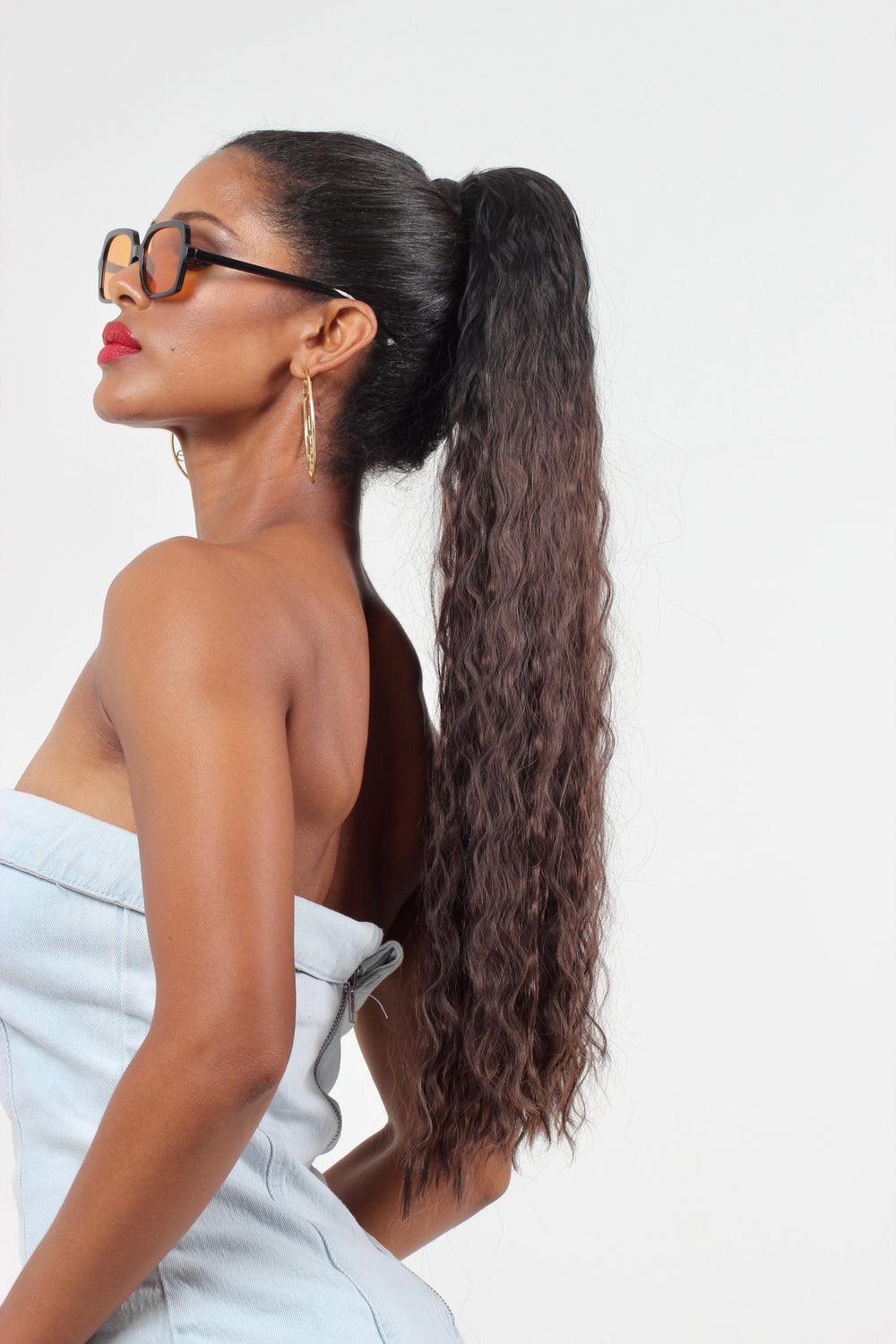 Easilocks 24" Deep Wave Clip-in Ponytail Mocha Balayage