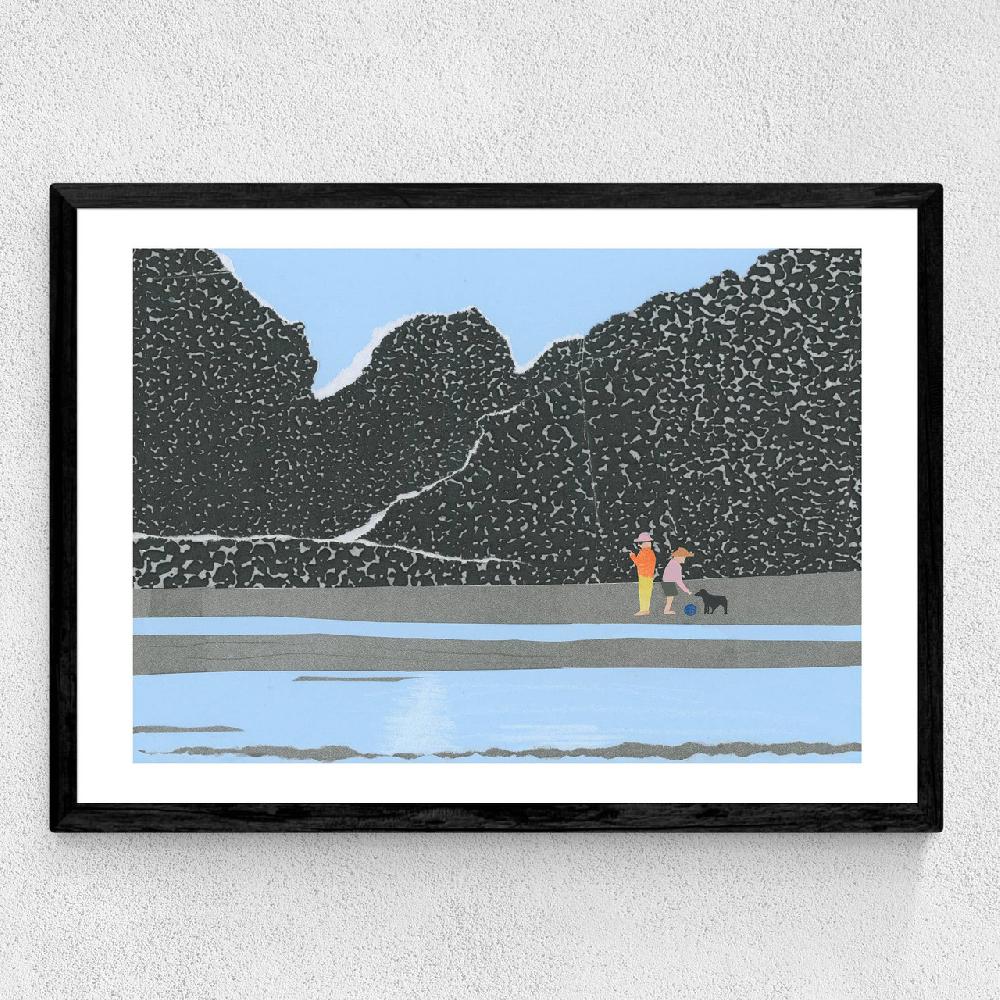 East End Prints Blue Beach Coastline Sea Collage With People And Dog