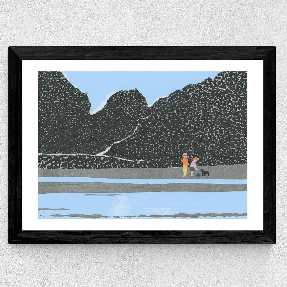 East End Prints Blue Beach Coastline Sea Collage With People And Dog