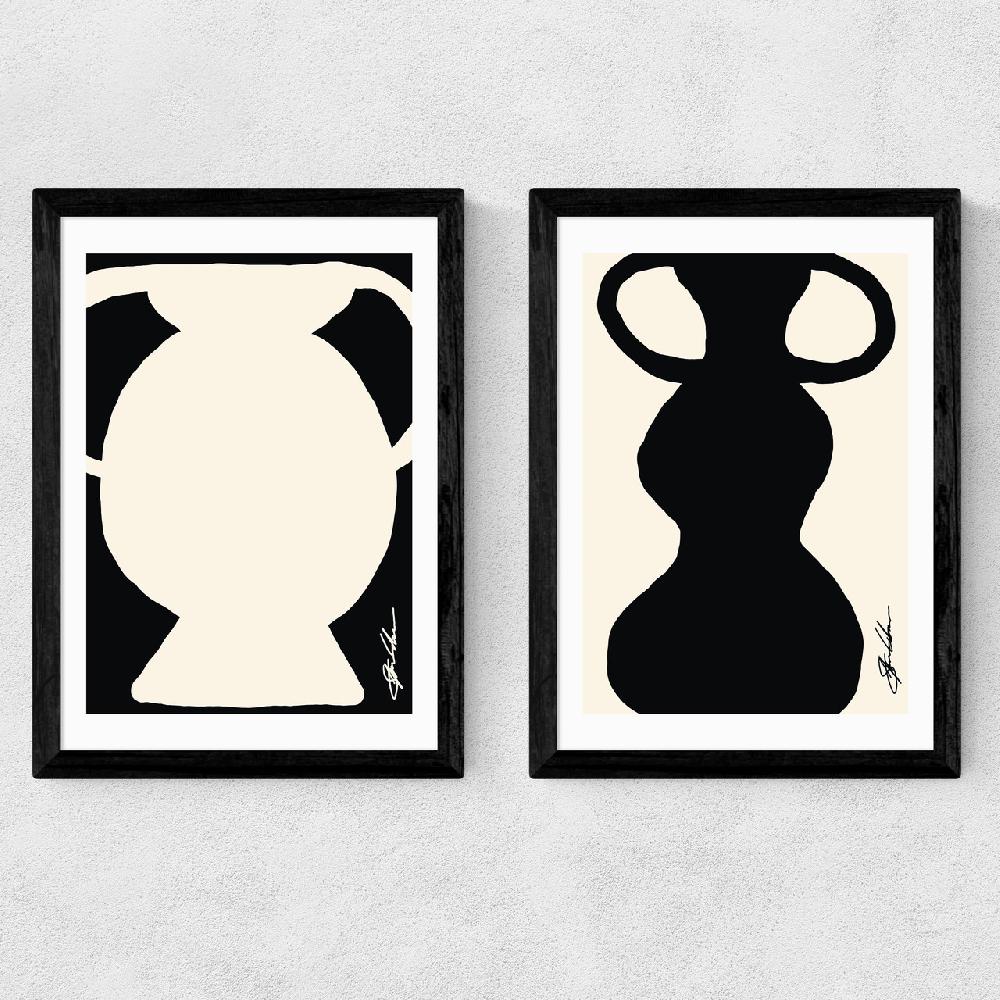 East End Prints Abstract Monochrome Vase Diptych