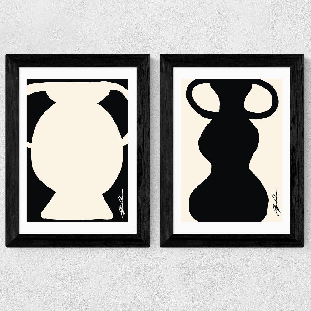 East End Prints Abstract Monochrome Vase Diptych