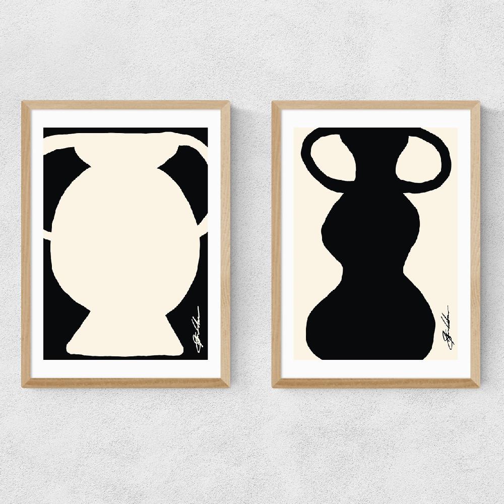 East End Prints Abstract Monochrome Vase Diptych
