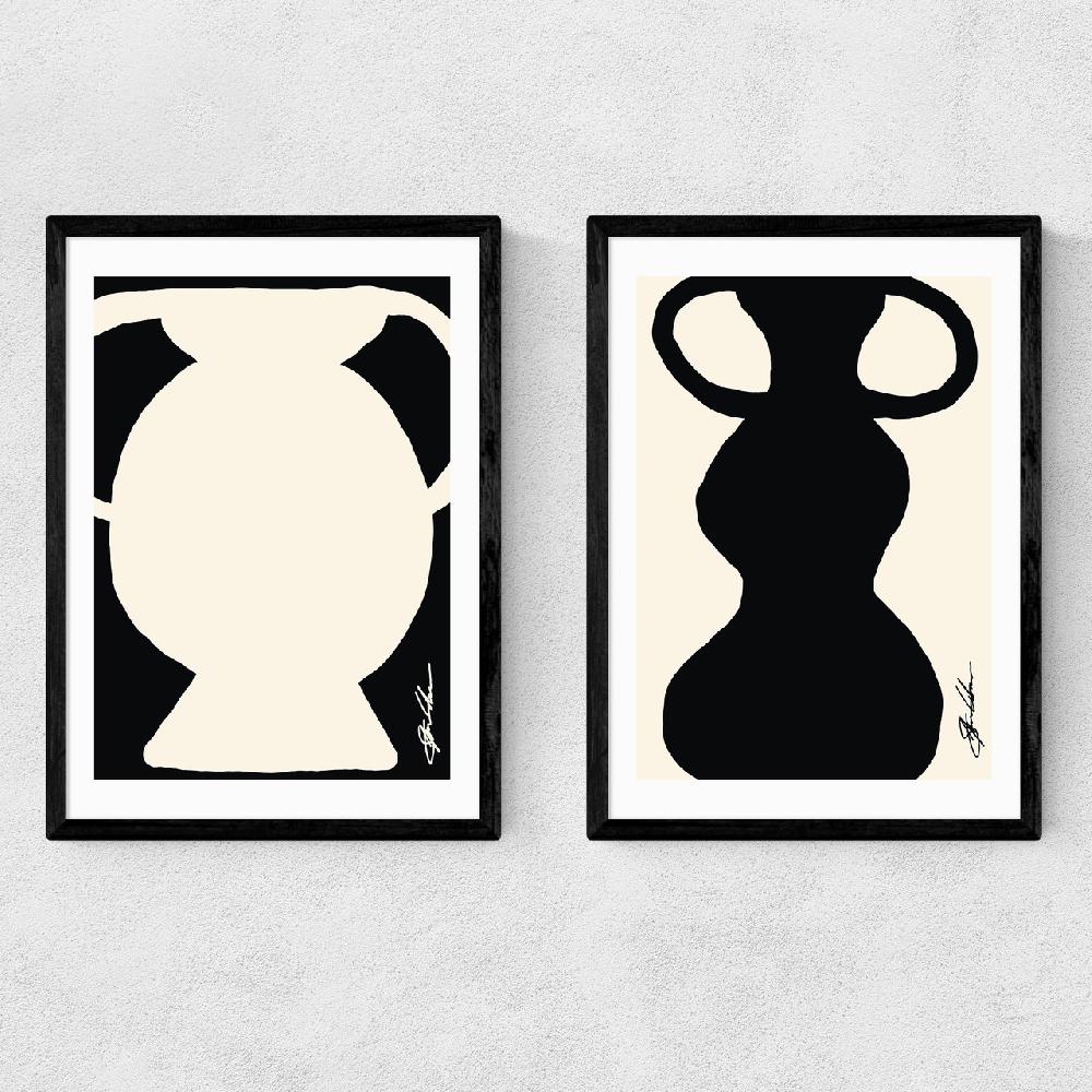 east end prints Abstract Monochrome Vase Diptych