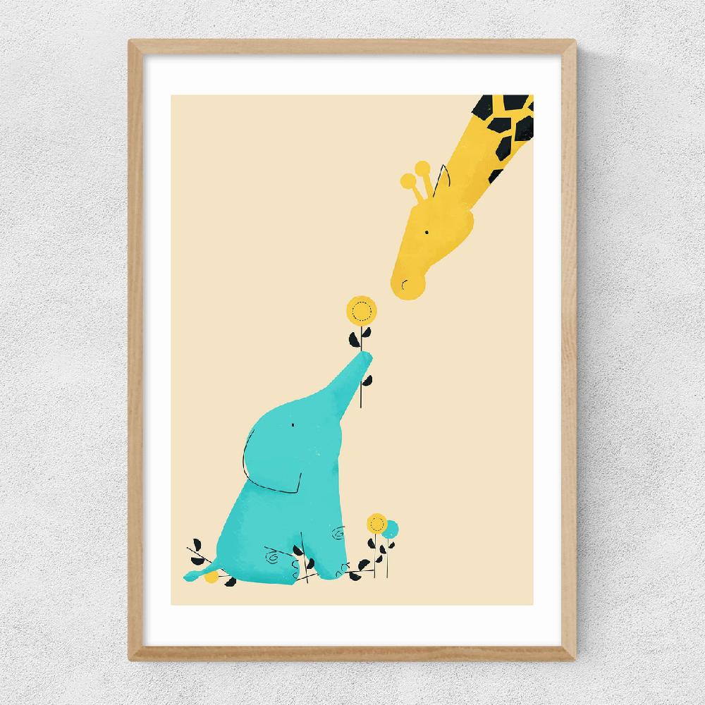 East End Prints Baby Elephant And Giraffe