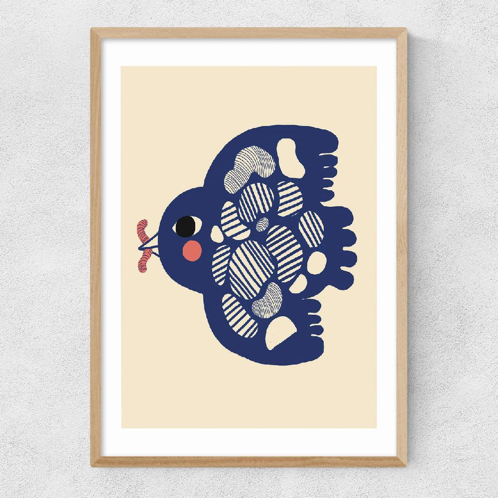 East End Prints Bird With Worm