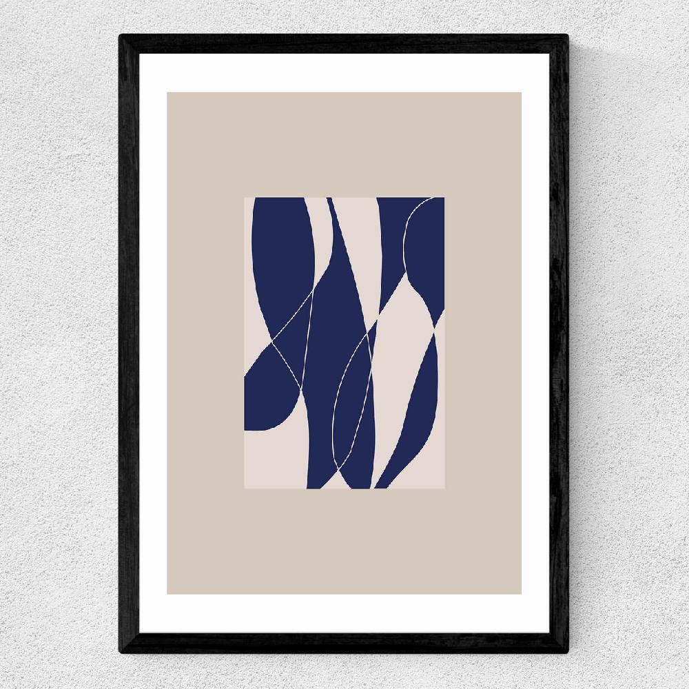 East End Prints Blue Lined Shapes II