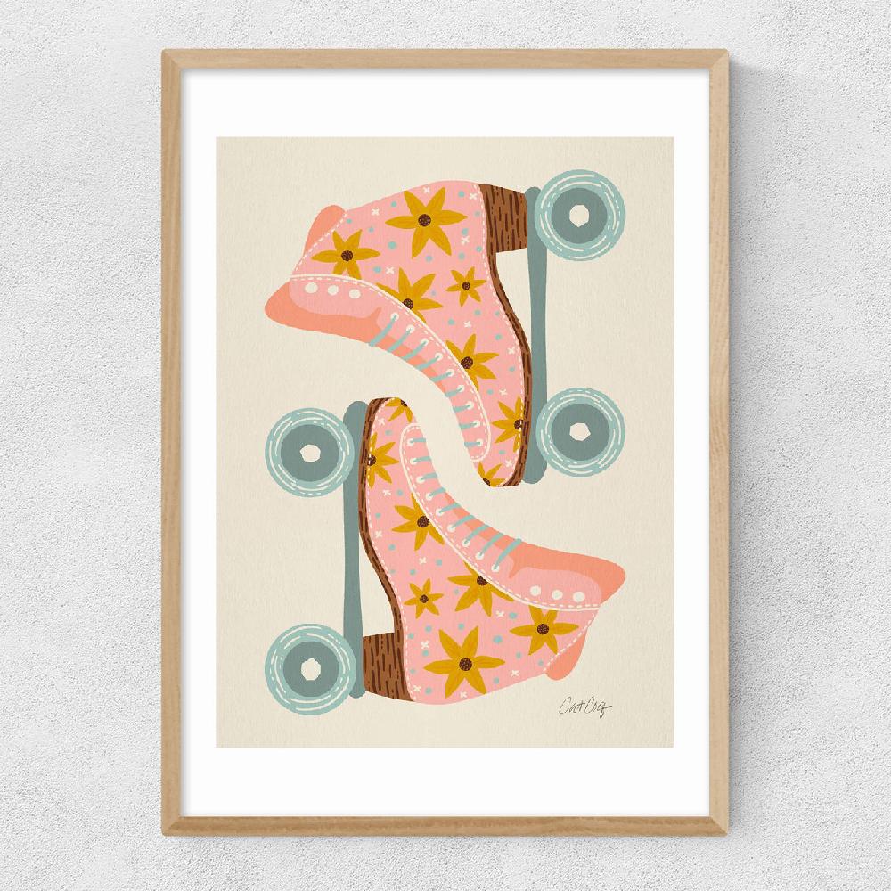 East End Prints Blush/Mint Retro Rollerskates