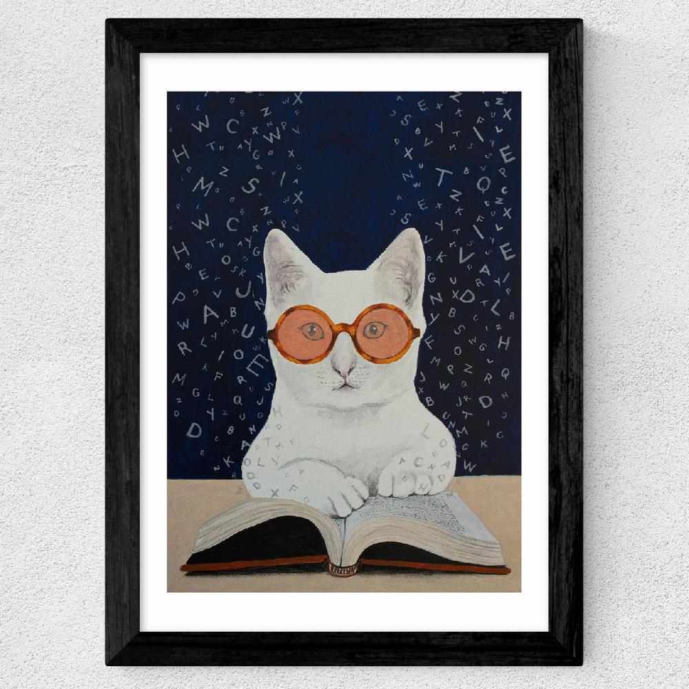 East End Prints Cat Reading A Book