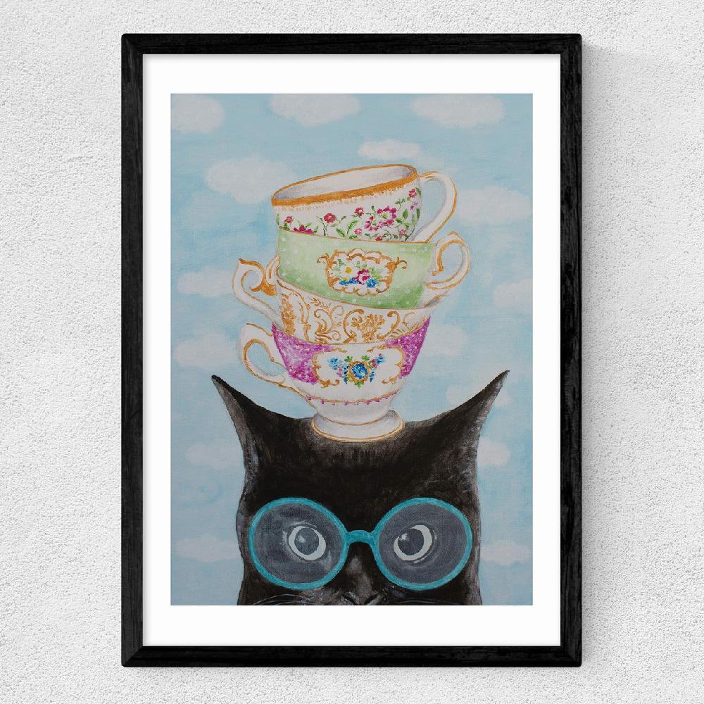 East End Prints Cat With Cups