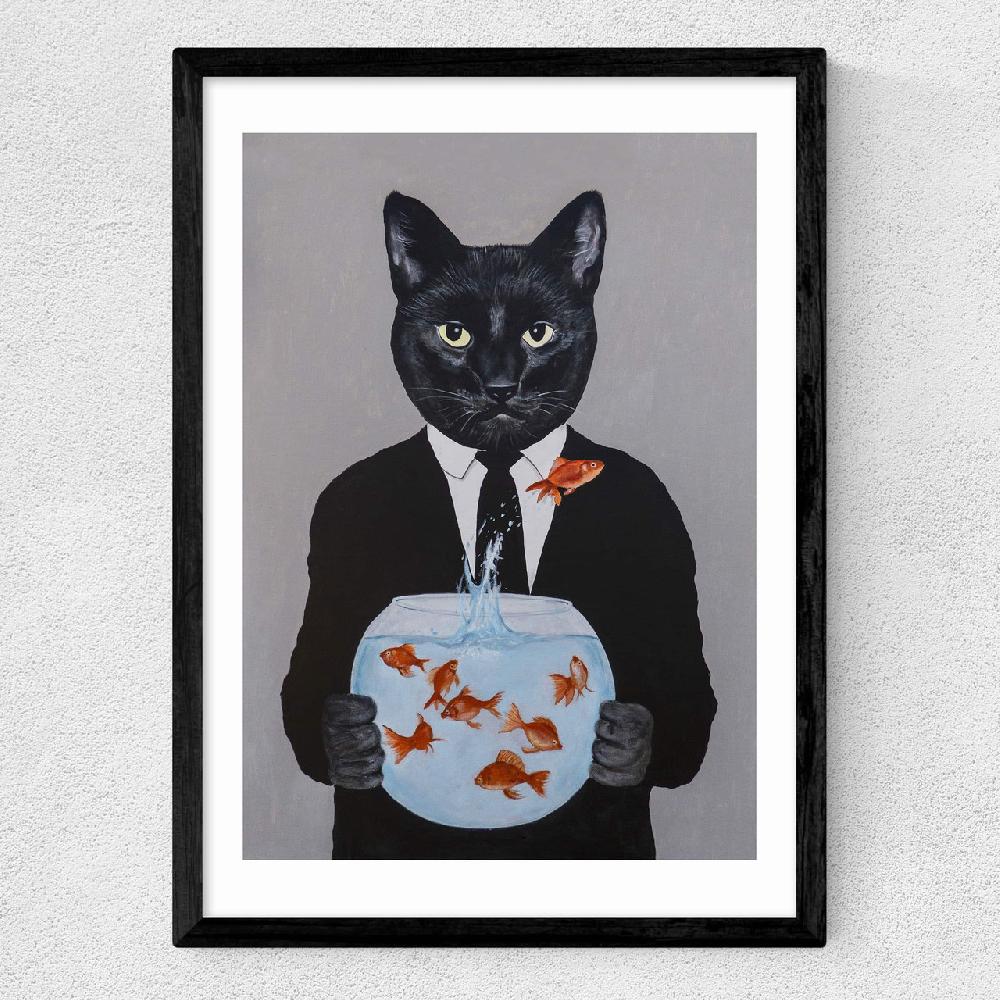 East End Prints Cat With Fishbowl