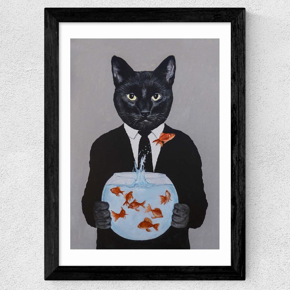 East End Prints Cat With Fishbowl