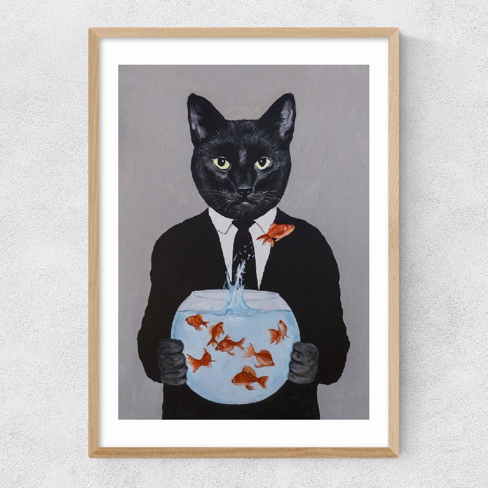 East End Prints Cat With Fishbowl