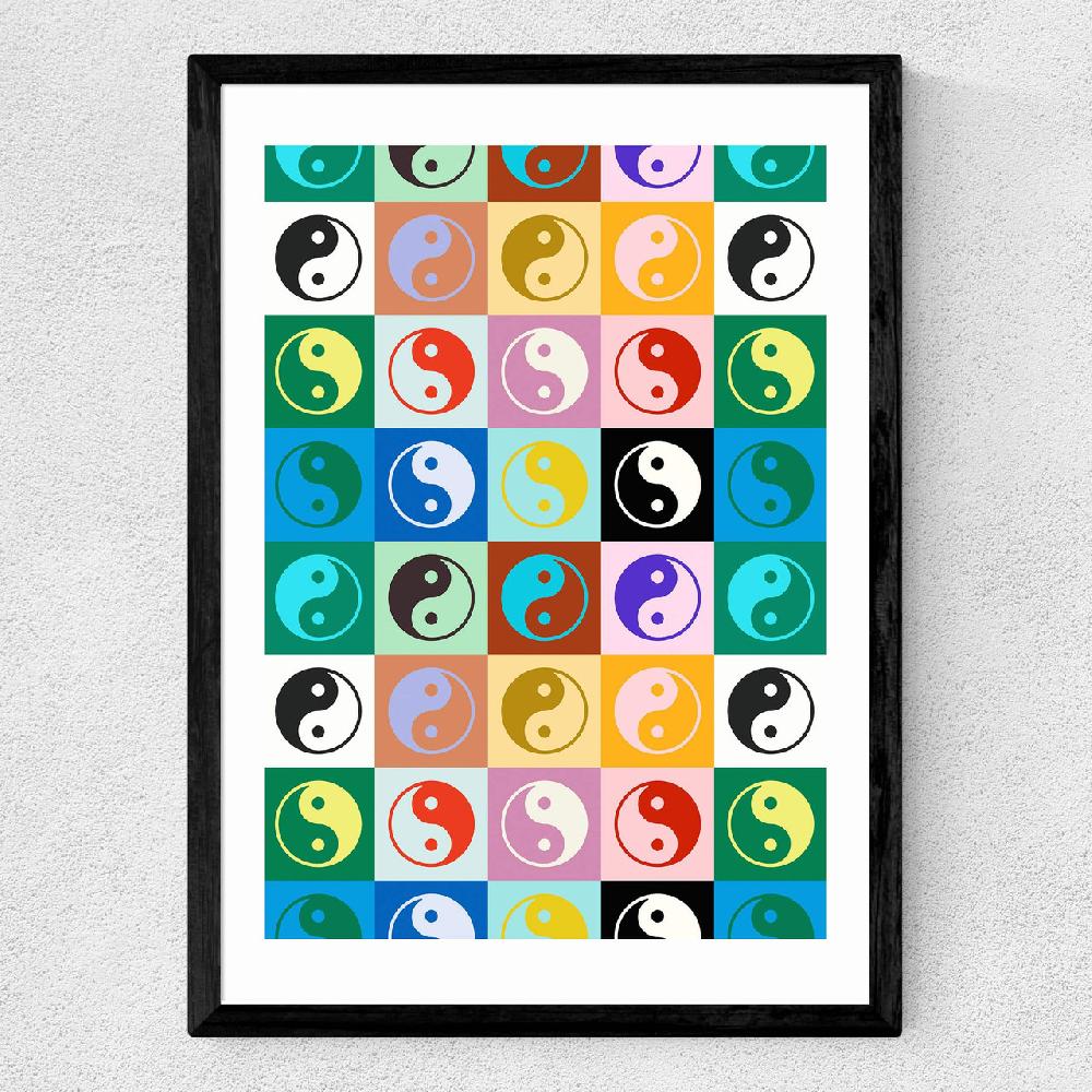 East End Prints Checkered Yin Yang Pattern