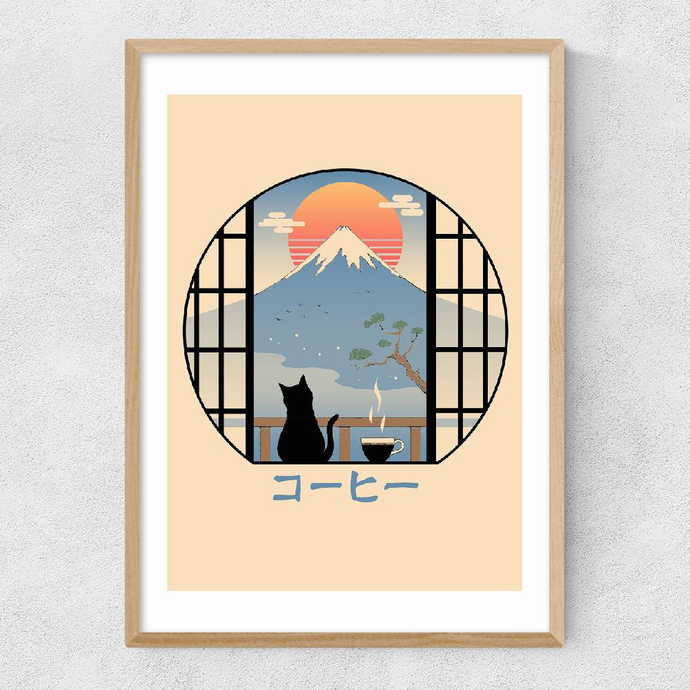 East End Prints Coffee Cat In Mt Fuji