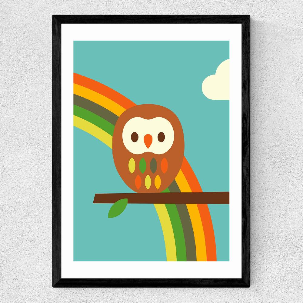 East End Prints Dicky Bird - Owl And Rainbow