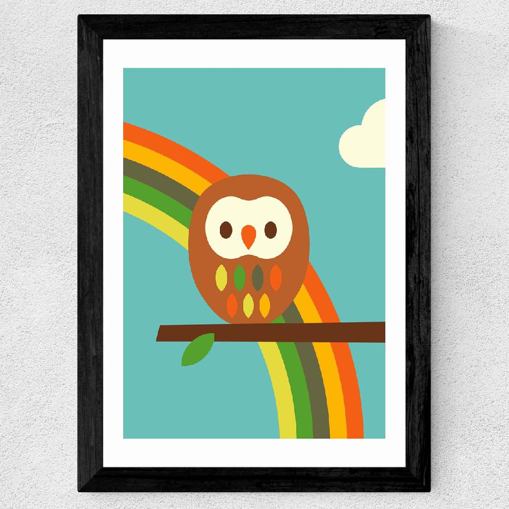 East End Prints Dicky Bird - Owl And Rainbow