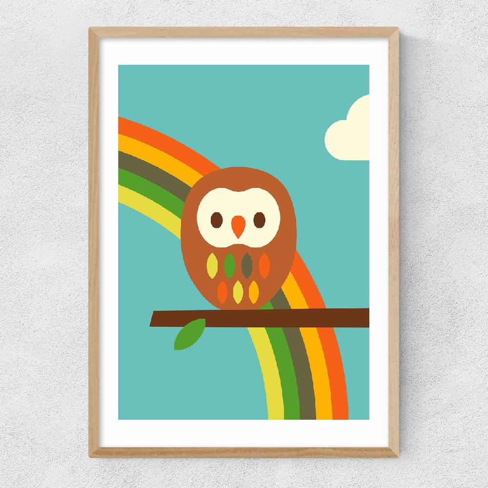 East End Prints Dicky Bird - Owl And Rainbow