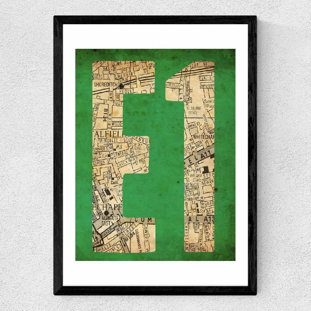 East End Prints E1 Postcode Map