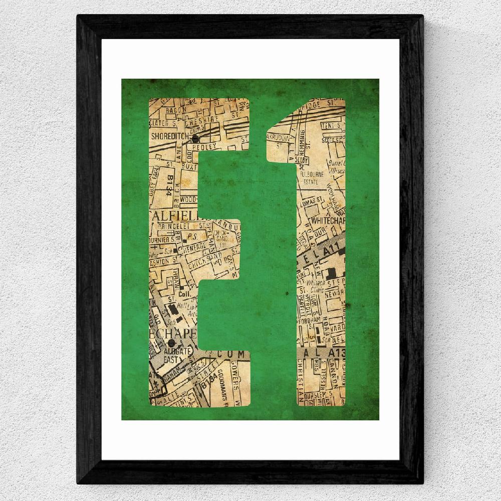 East End Prints E1 Postcode Map