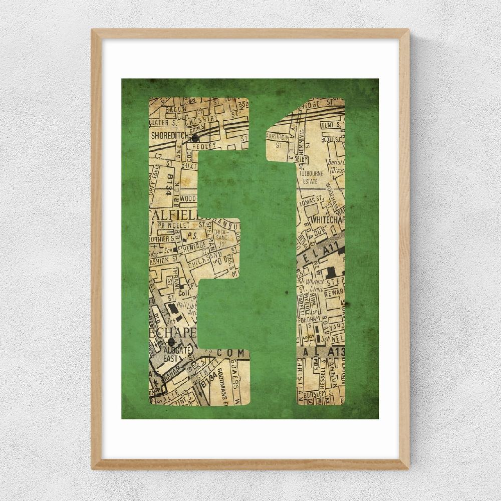 East End Prints E1 Postcode Map