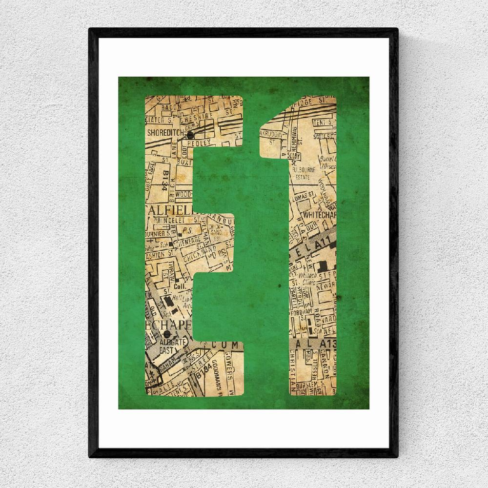 east end prints E1 Postcode Map