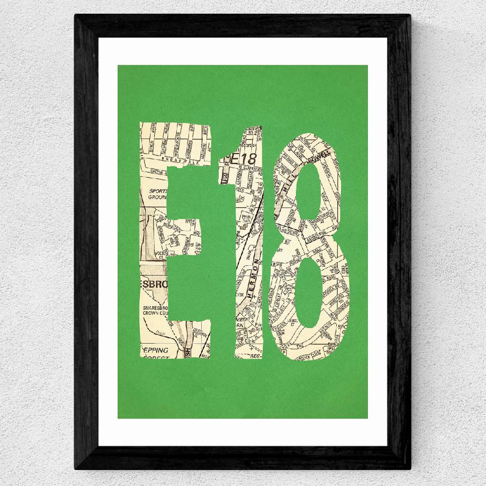 East End Prints E18 Postcode Map