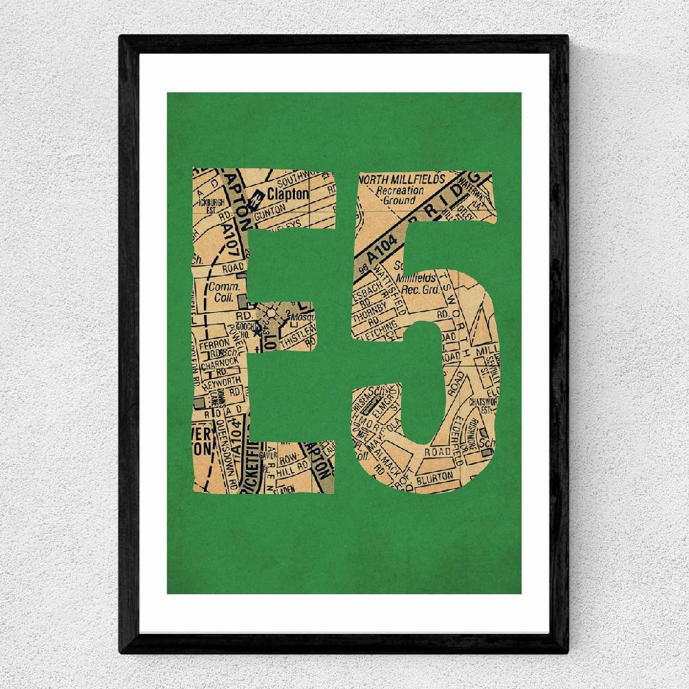 East End Prints E5 Postcode Map