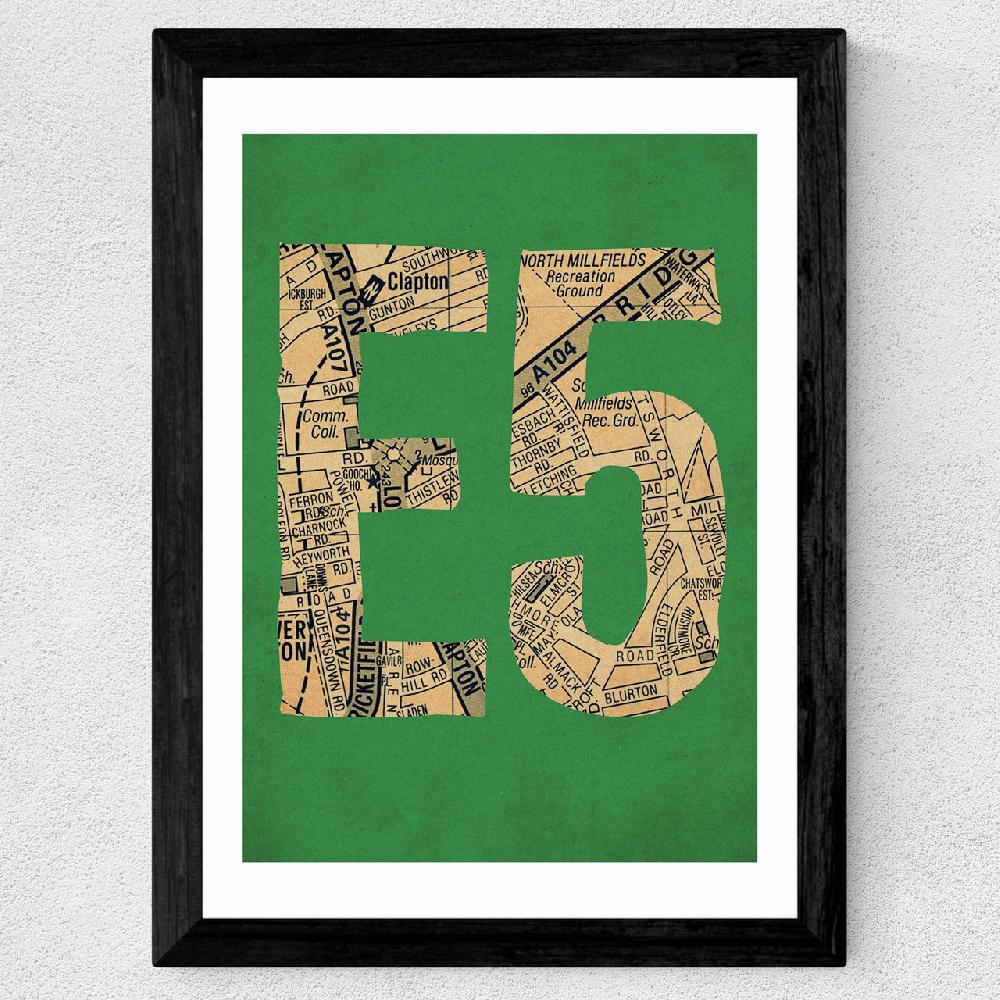 East End Prints E5 Postcode Map