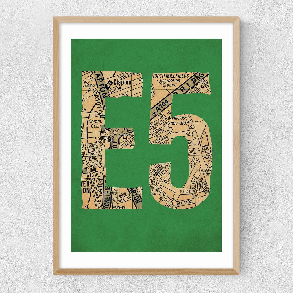 East End Prints E5 Postcode Map