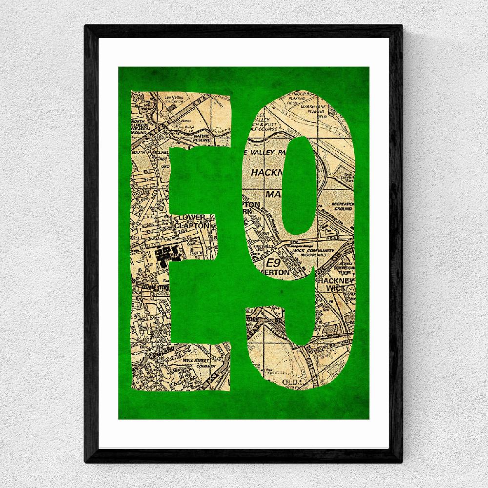 East End Prints E9 Postcode Map